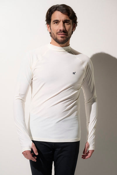T-shirt de bain anti-UV blanc pour homme, léger, manches longues, UPF 50+, idéal pour les activités aquatiques.