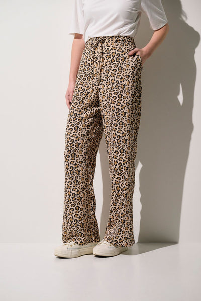 Pantalon anti-UV - Positano beige à motifs léopard pour femme, léger et respirant, protection solaire UPF 50+.