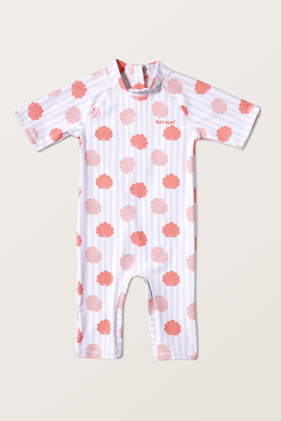 Combinaison de bain anti-UV - Pacific pour bébé, avec motifs coquillage, tissu léger UPF 50+ pour protection solaire.