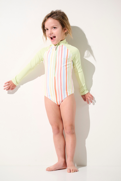 Maillot de bain anti-UV manches longues - Flores, rayé et léger, pour enfant, UPF 50+ pour une protection solaire optimale.