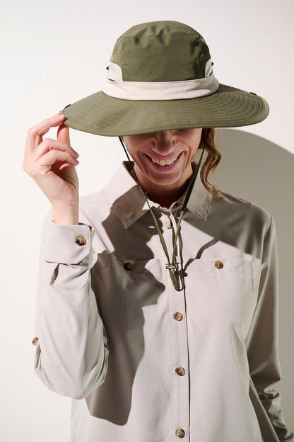 Chapeau anti-UV - Sequoia pour femme, léger, couleur verte, offrant protection solaire UPF 50+ lors de randonnées.
