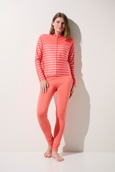 Veste de bain anti-UV - Moorea en rose rayé pour femme, légère et confortable, idéale pour la baignade.