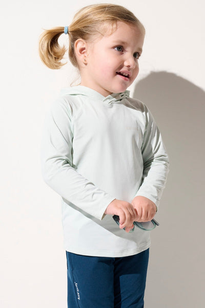 T-shirt anti-UV à capuche - Oasis, léger et confortable, conçu pour enfants, couleur vert clair, protection solaire UPF 50+.