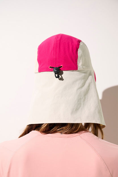 Casquette anti-UV Sequoia rose et beige, avec protection solaire complète pour femme, idéale pour activités sportives.