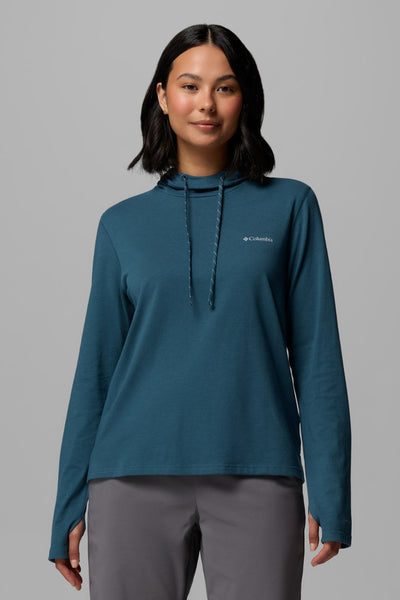 Sweat-shirt anti-UV - Sun Trek pour femme, bleu, avec capuche, offrant une protection solaire UPF 50+.
