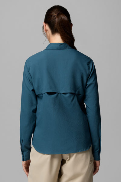 Chemise anti-UV - Silver Ridge Utility II en bleu pour femme, manches longues et coupe élégante, vue de dos.