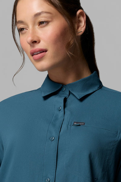 Chemise anti-UV - Silver Ridge Utility II pour femme, en bleu, légère et respirante, offrant protection solaire UPF 50+.