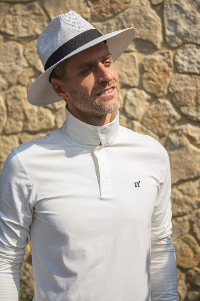 Polo anti-UV manches longues homme Blanc Nuvées - KER SUN