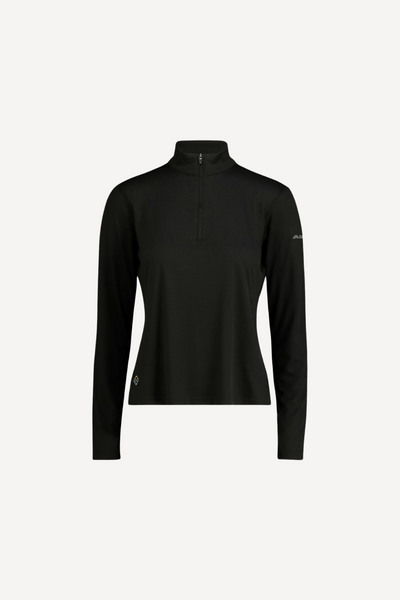 T-shirt anti-UV noir pour femme, léger, manches longues et UPF 50+ pour une protection solaire optimale.