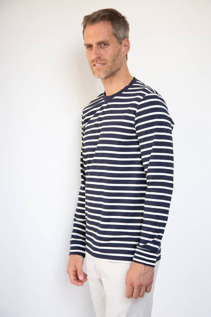 T-shirt anti-uv homme à manches longues Nuvées - Marinière Bleue - KER SUN