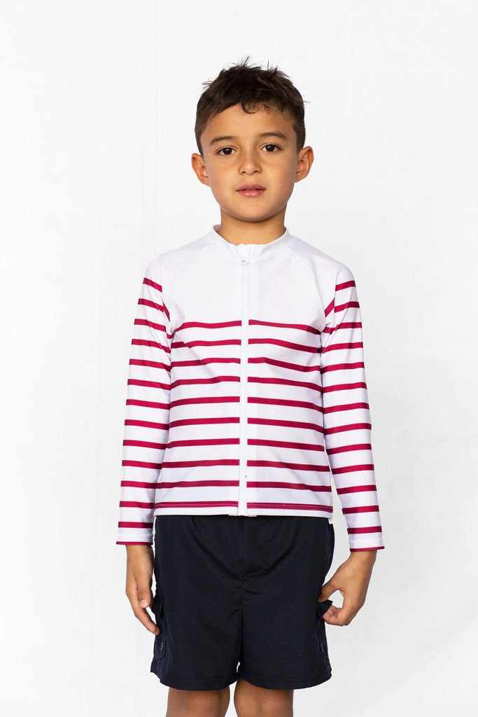 T-shirt anti-UV enfant zippé (fille ou garçon) - Marinière Rouge Persan - Nuvées - KER-SUN